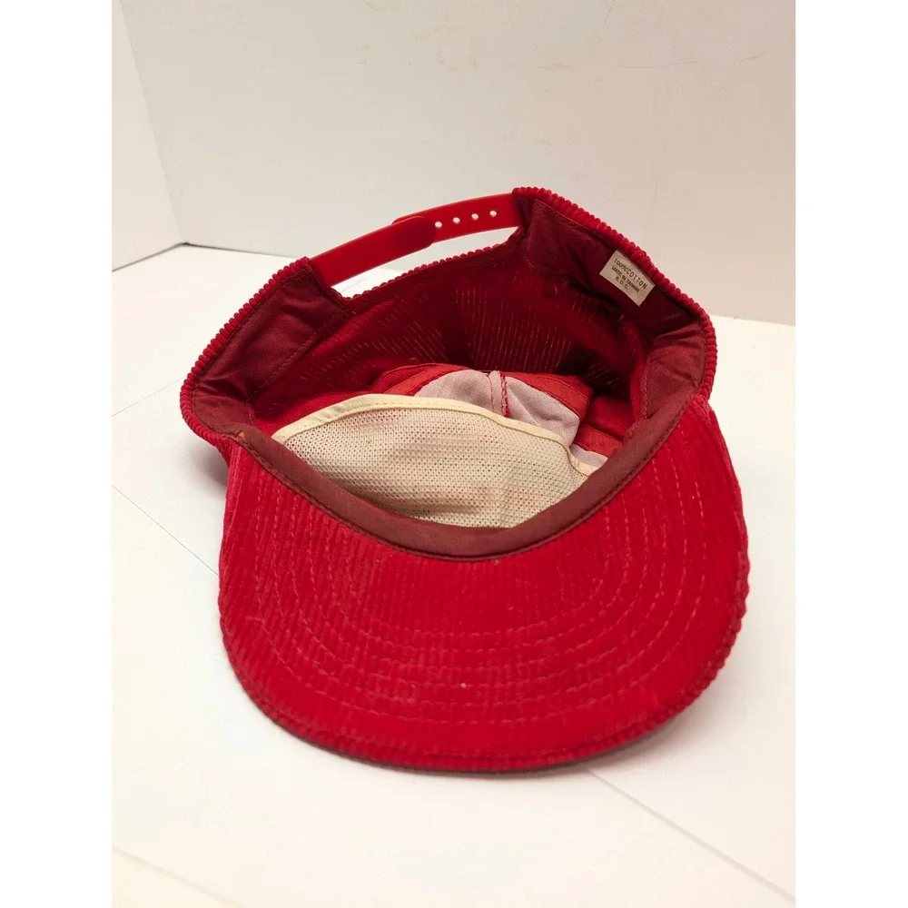 Vintage 80s Cal Gas Corduroy Snapback Hat Red California Liquid Gas Trucker Cap
